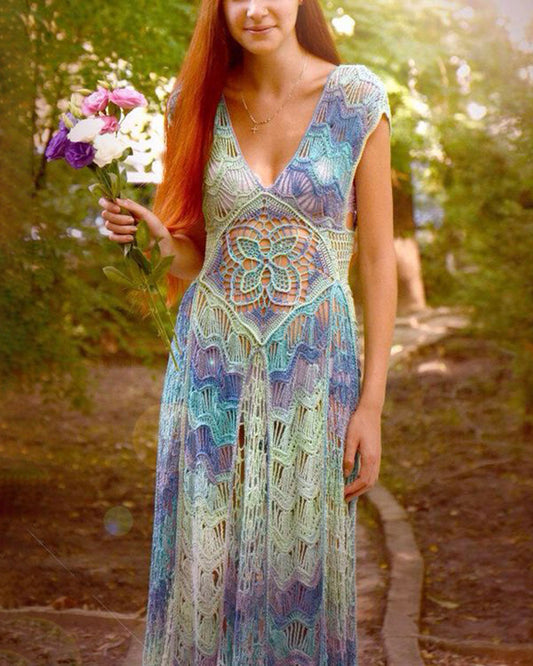 Gradient Crochet Floral Dress