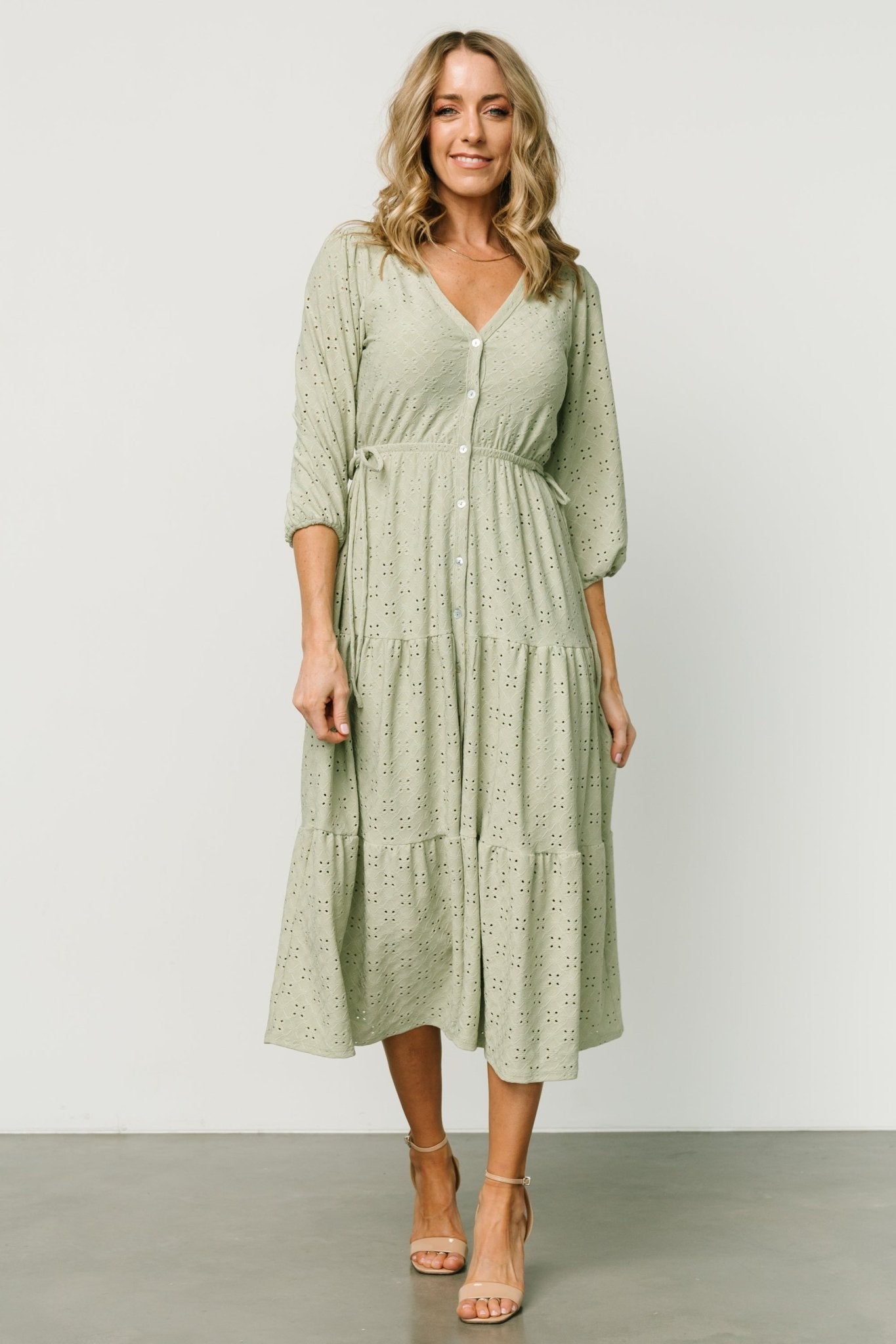 Carey Button Down Tiered Dress | Light Sage - Baltic Born