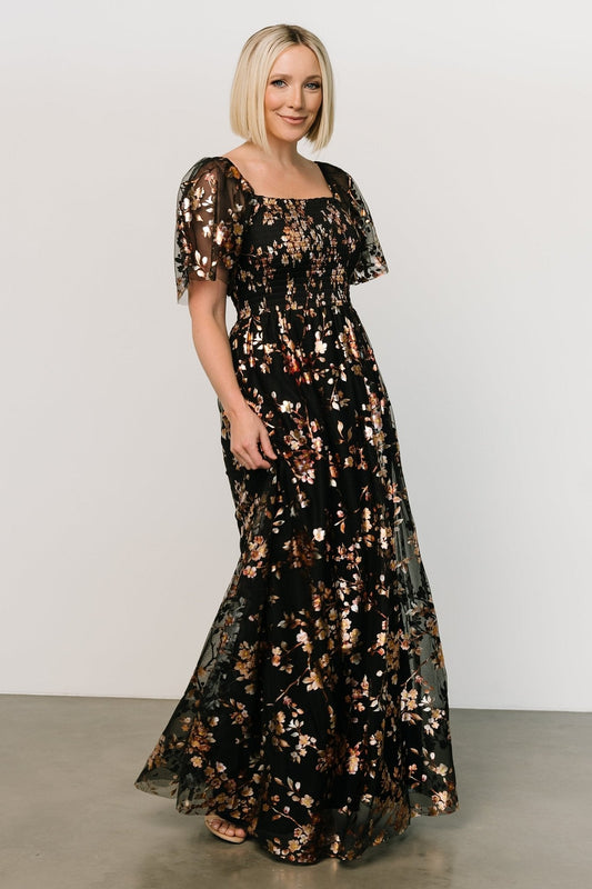 Cassandra Tulle Maxi Dress | Black Blossom - Baltic Born
