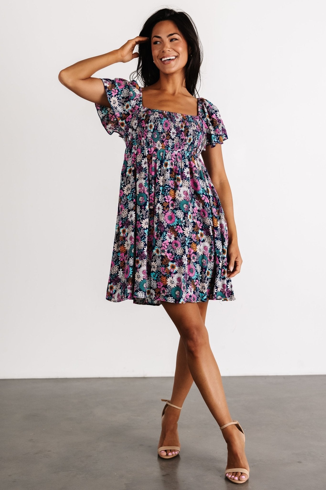 Cassiopeia Back Tie Mini Dress | Navy Multi - Baltic Born