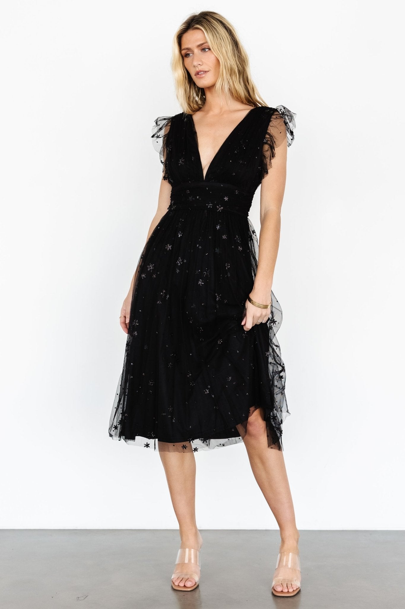 Chiara Shimmer Midi Dress | Black - Baltic Born