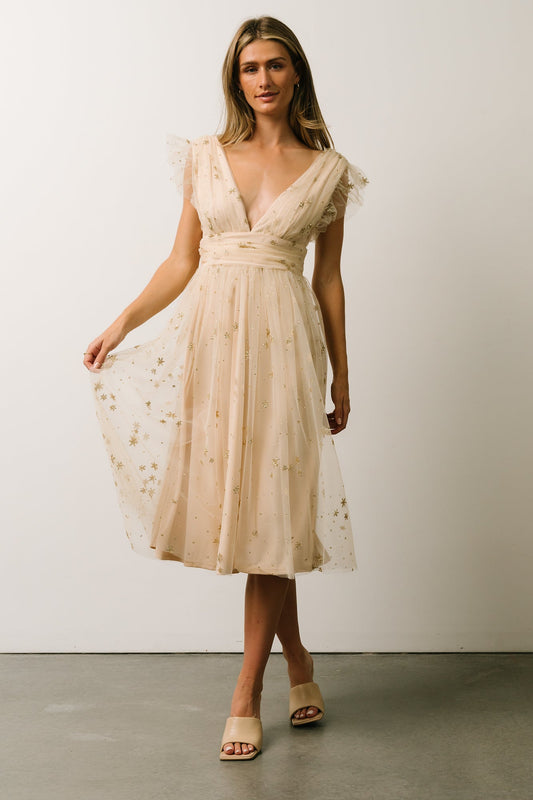 Chiara Shimmer Midi Dress | Gold - Baltic Born