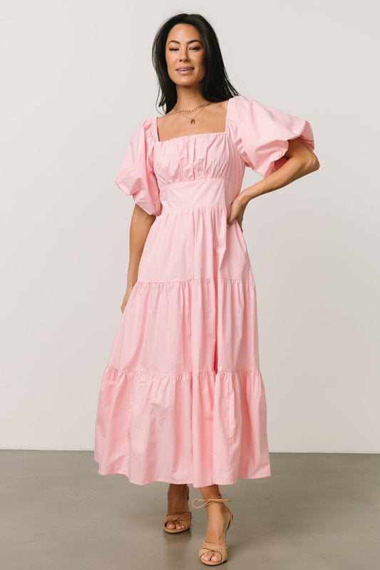 Cindy Puff Sleeve Tiered Dress | Pink - Baltic Born