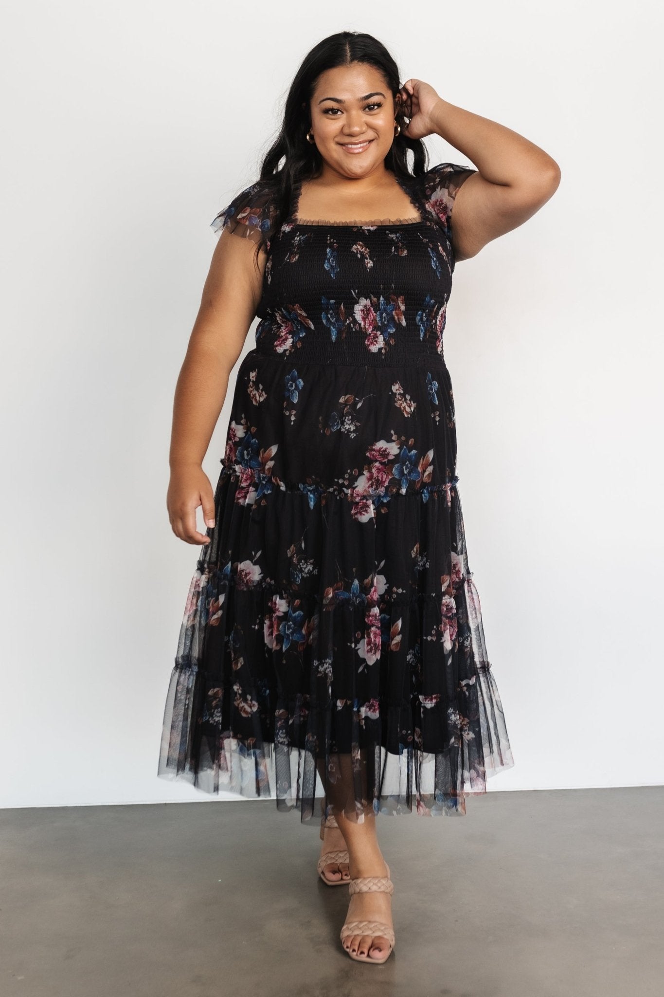 Clementine Tulle Midi Dress | Black Multi - Baltic Born