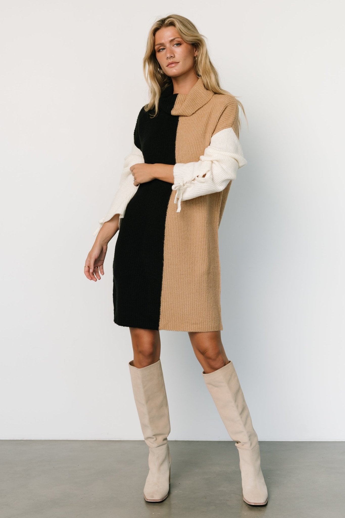 Connie Turtleneck Sweater Mini Dress | Black Multi - Baltic Born