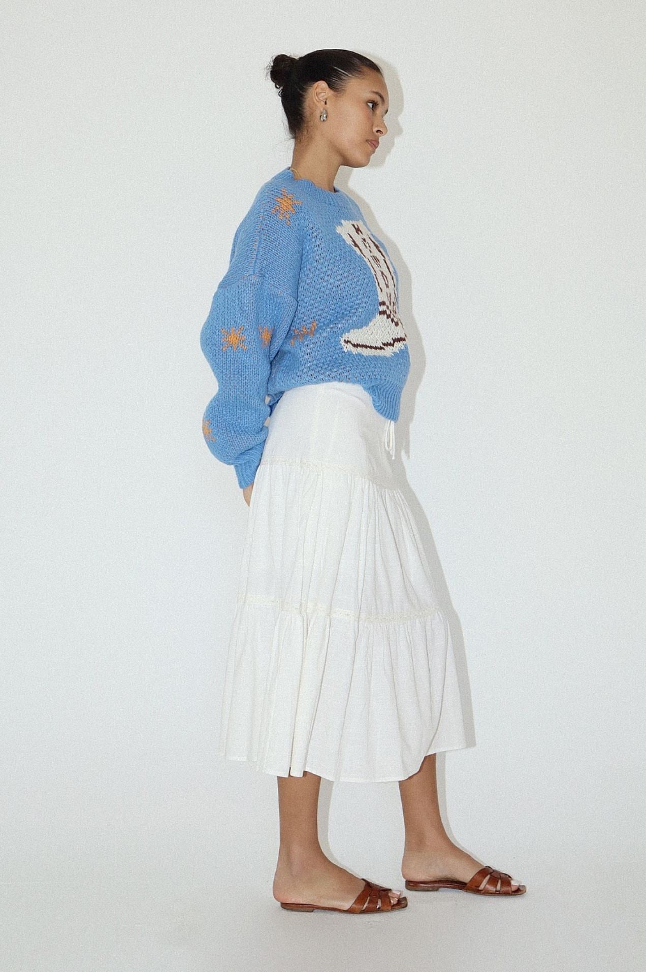 Cotton Tiered Midi Skirt