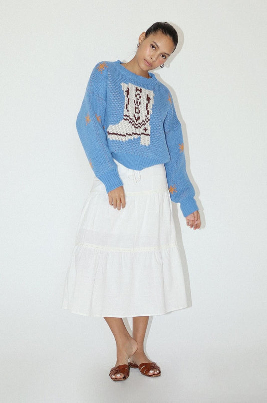 Cotton Tiered Midi Skirt