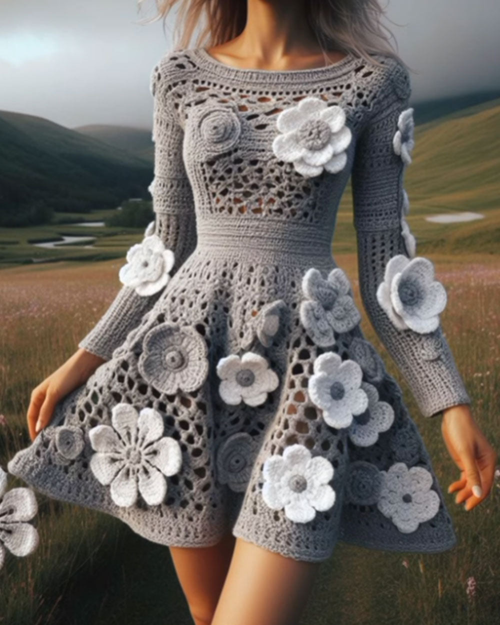 Crochet Floral Knitted Dress
