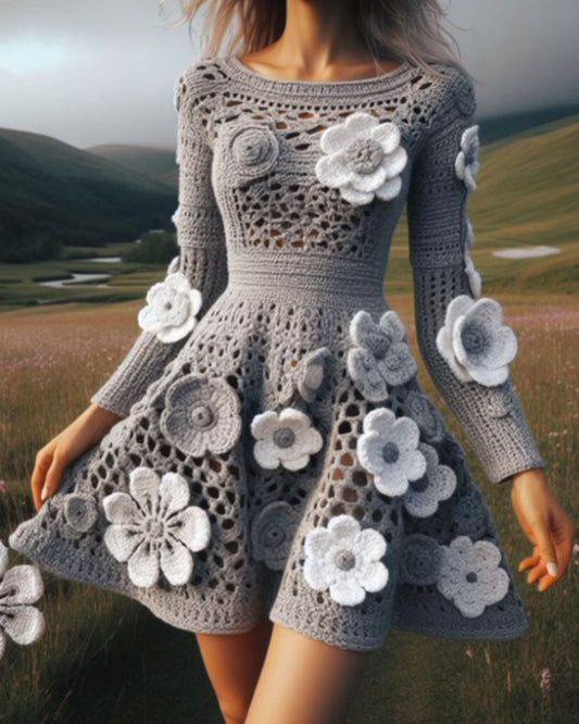 Crochet Floral Knitted Dress
