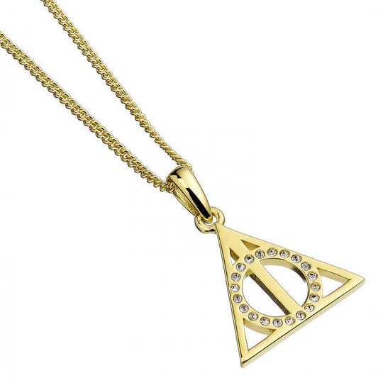 Deathly Hallows Harry Potter Yellow Gold Necklace with Crystals