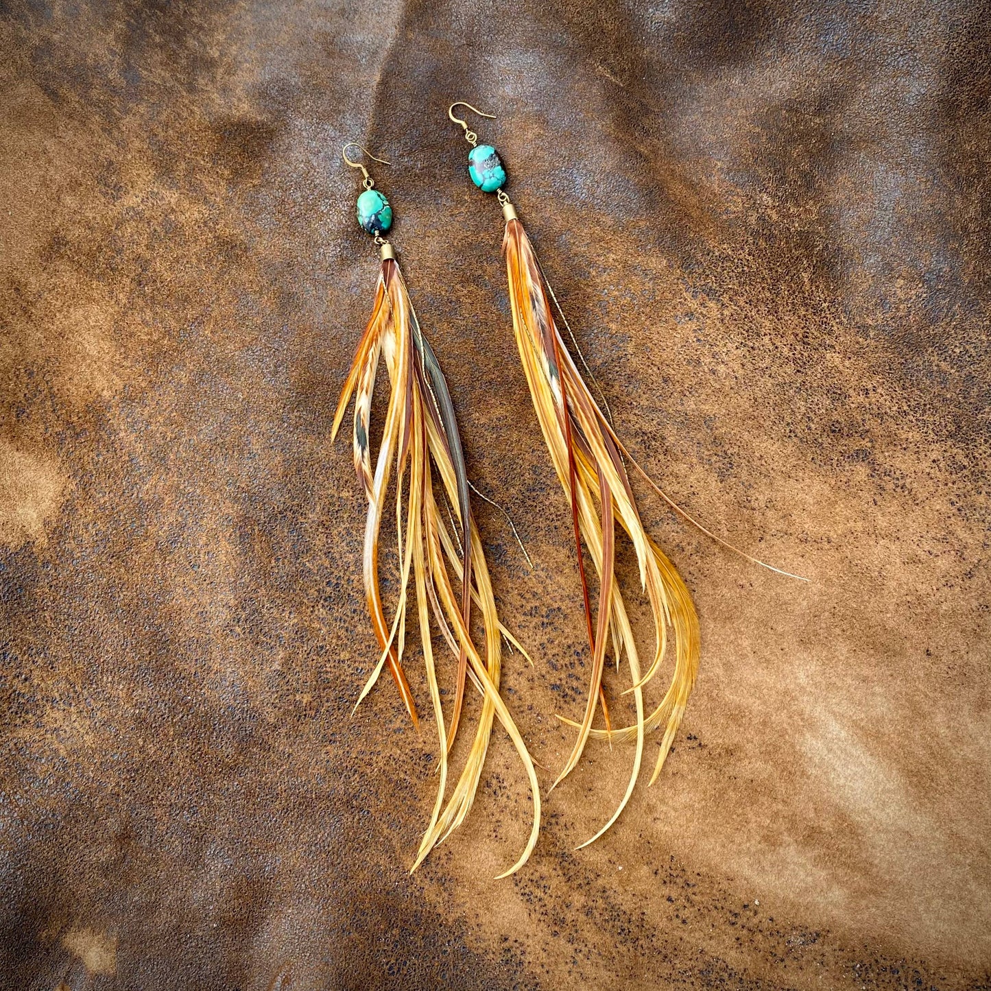 FREEBIRDS COLLECTION: Turquoise & Feather Earrings - Natural