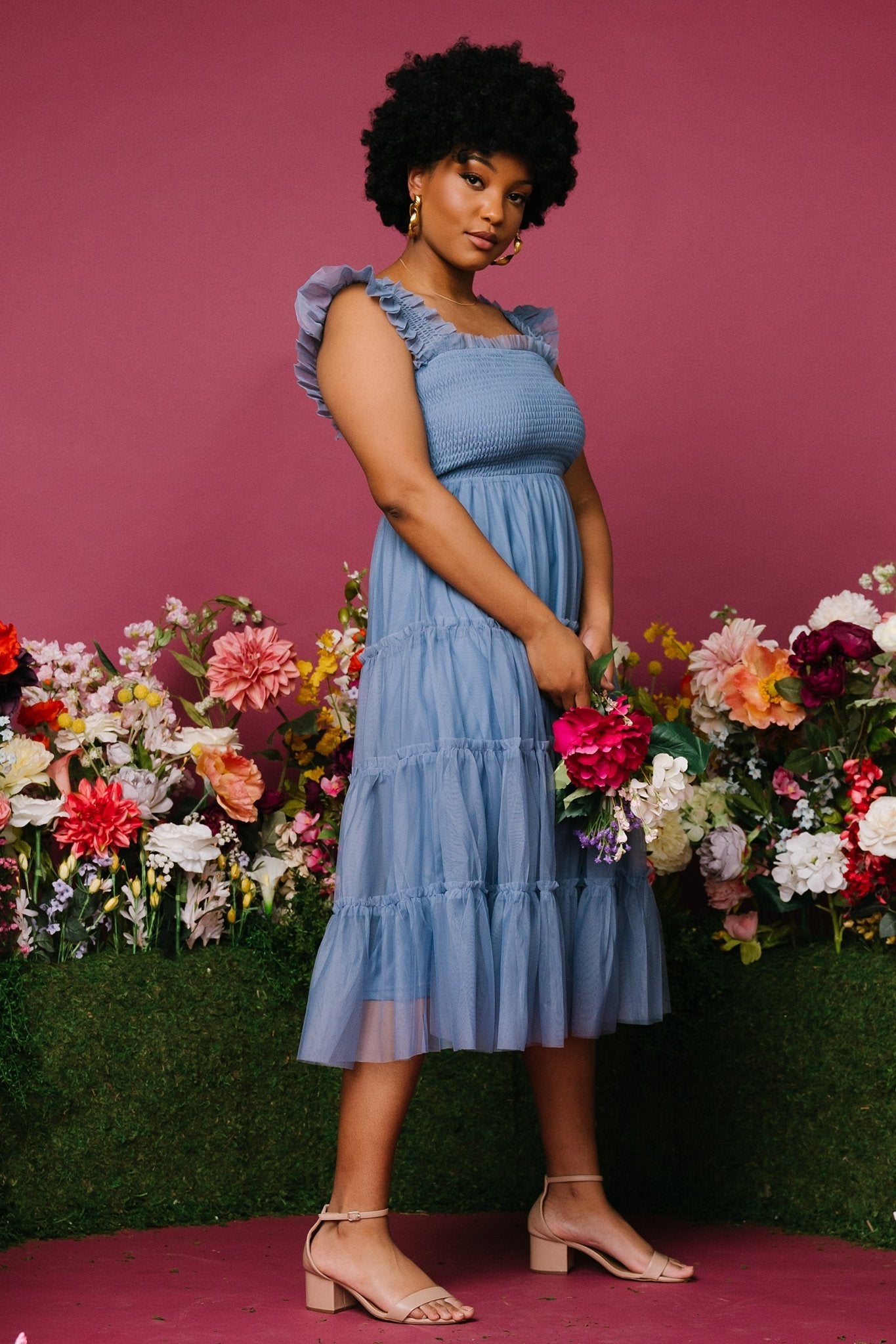 Emma Smocked Tulle Dress | Slate Blue