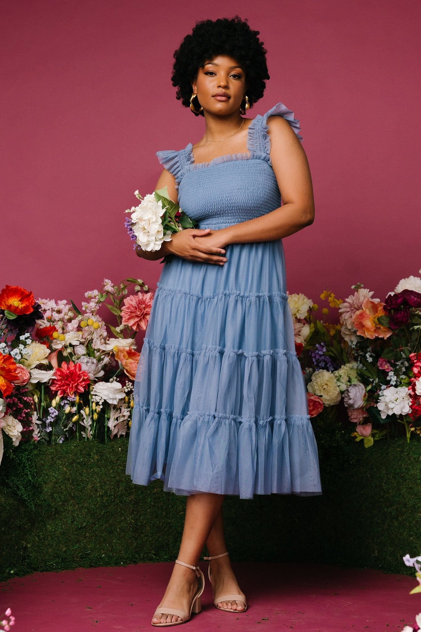 Emma Smocked Tulle Dress | Slate Blue