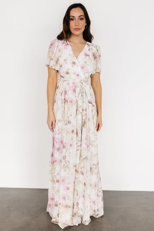 Enya Maxi Dress | White + Lilac Floral - Baltic Born