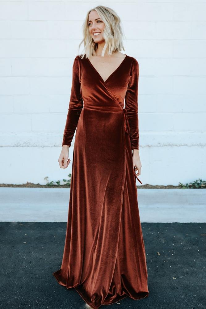 Esmerelda Velvet Wrap Maxi Dress | Bronze - Baltic Born