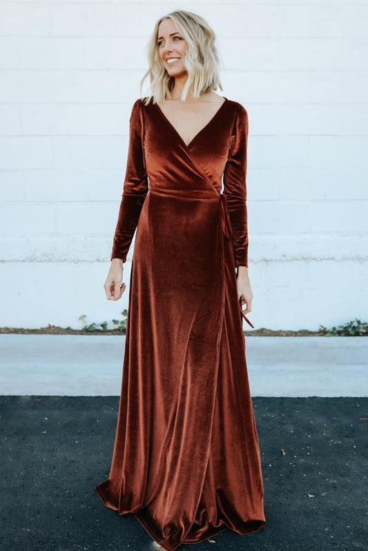 Esmerelda Velvet Wrap Maxi Dress | Bronze - Baltic Born
