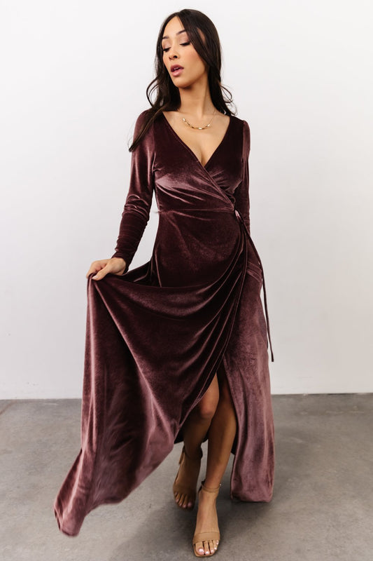 Esmerelda Velvet Wrap Maxi Dress | Dusty Plum - Baltic Born