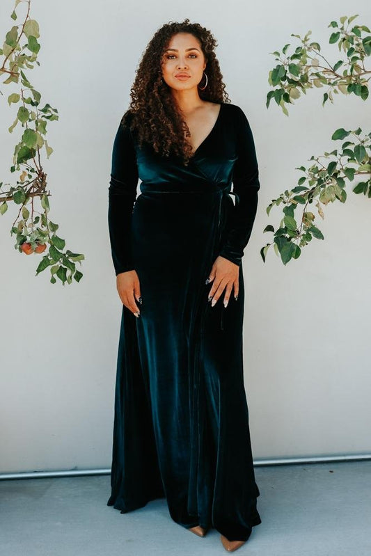 Esmerelda Velvet Wrap Maxi Dress | Jade - Baltic Born