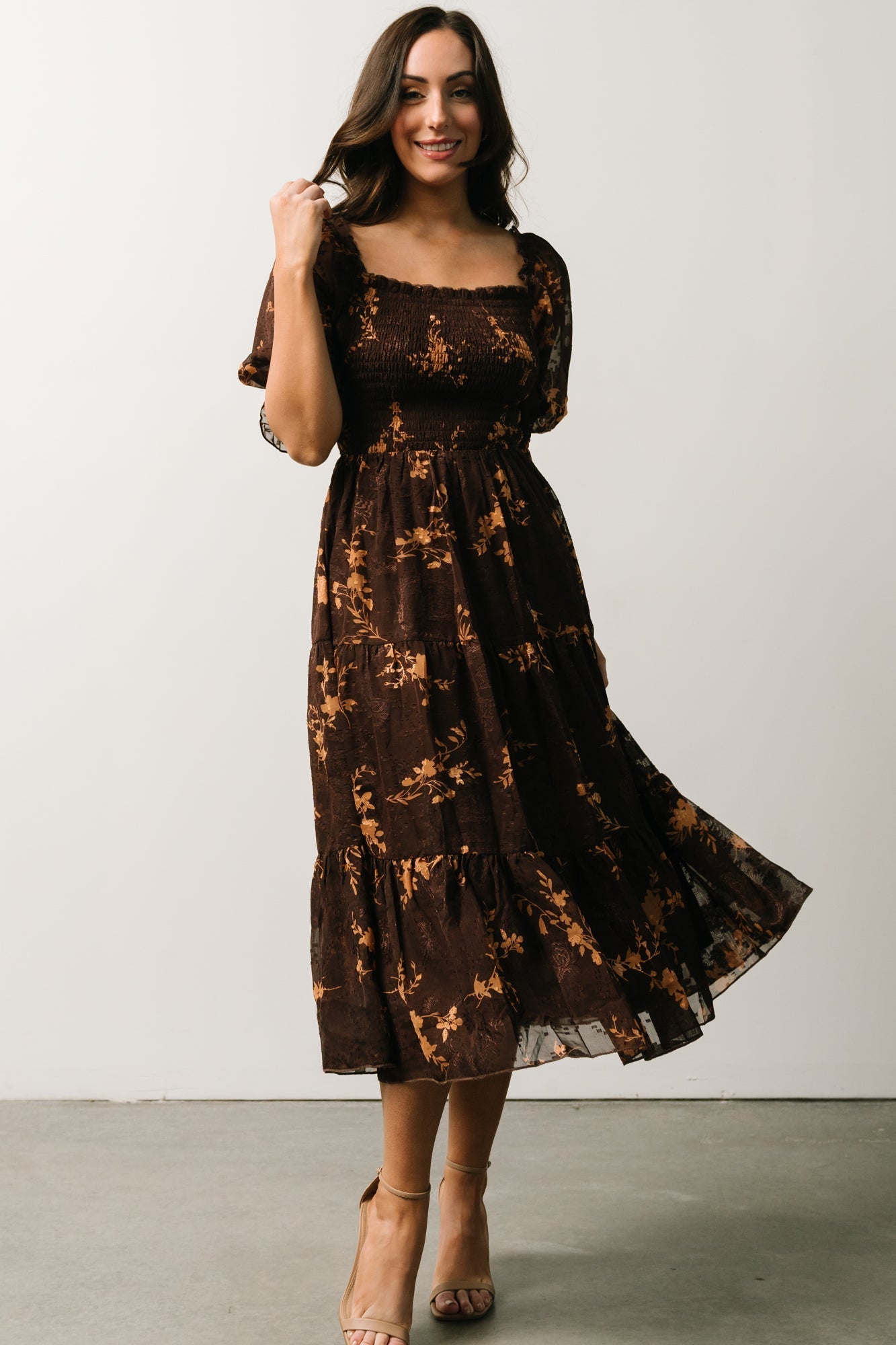 Fabian Jacquard Midi Dress | Mahogany Floral - Baltic Born
