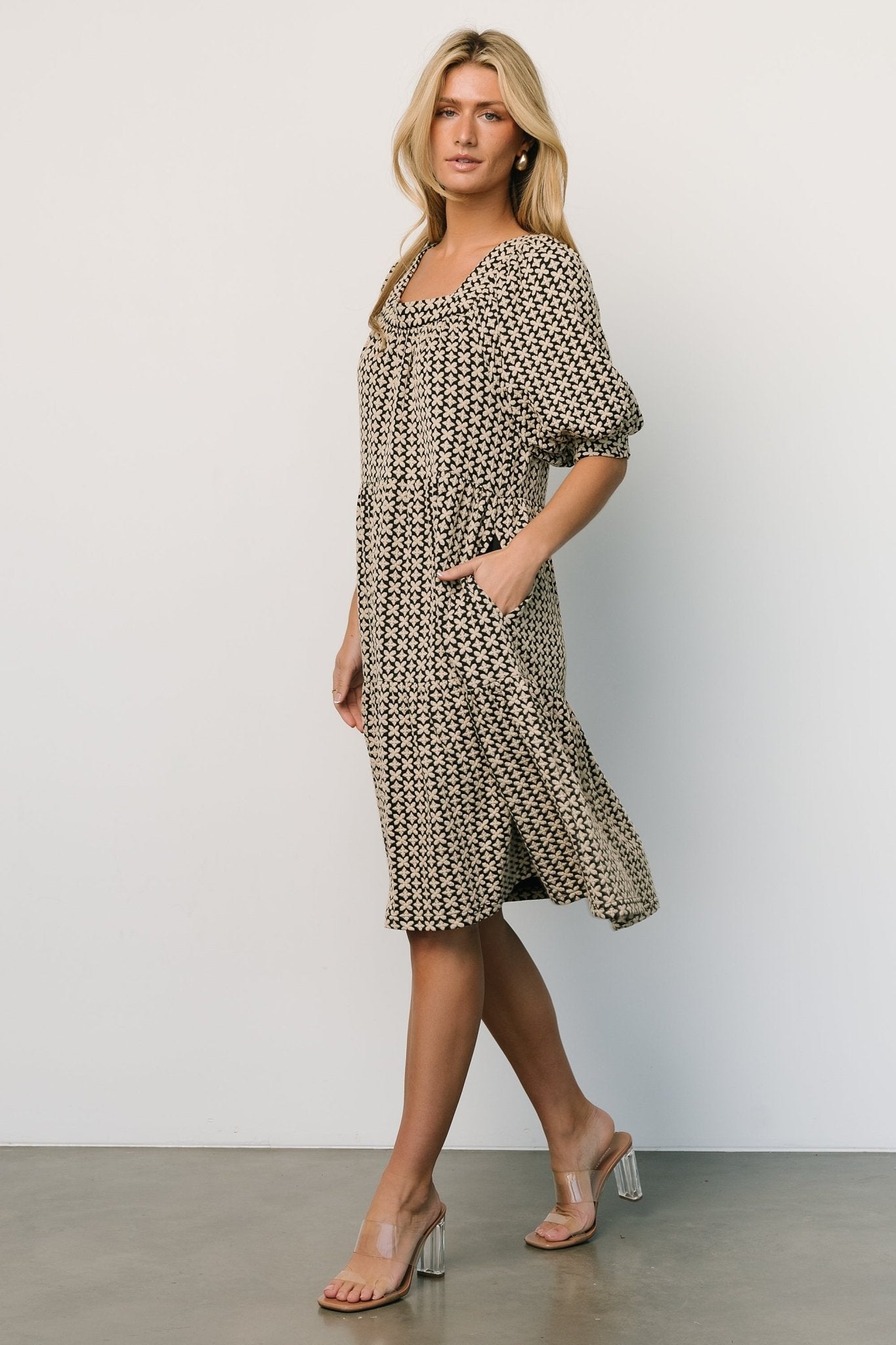 Georgia Puff Sleeve Dress | Black + Tan - Baltic Born