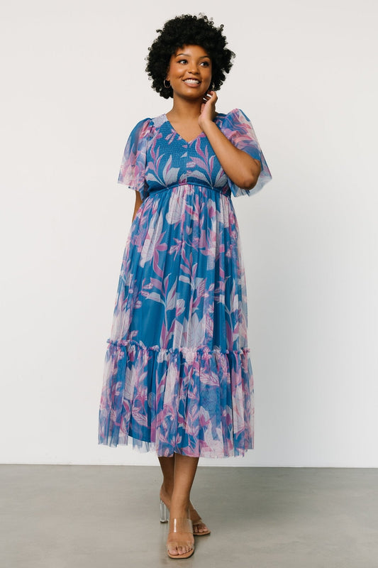 Gracie Tulle Dress | Blue + Pink Floral - Baltic Born