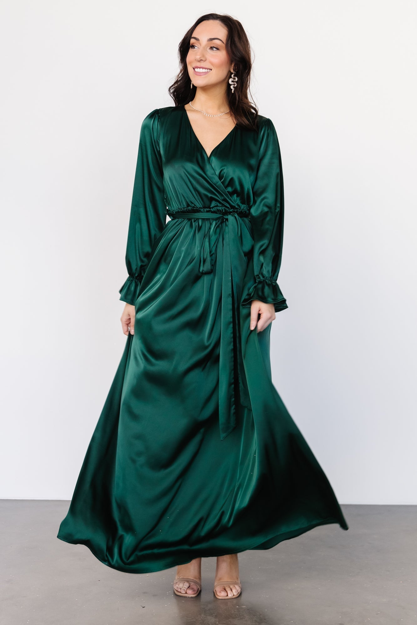 Holly Satin Maxi Dress | Dark Green - Baltic Born