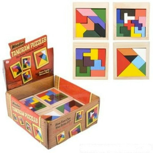 4" Wooden Tangram Puzzles 24Pcs Displays
