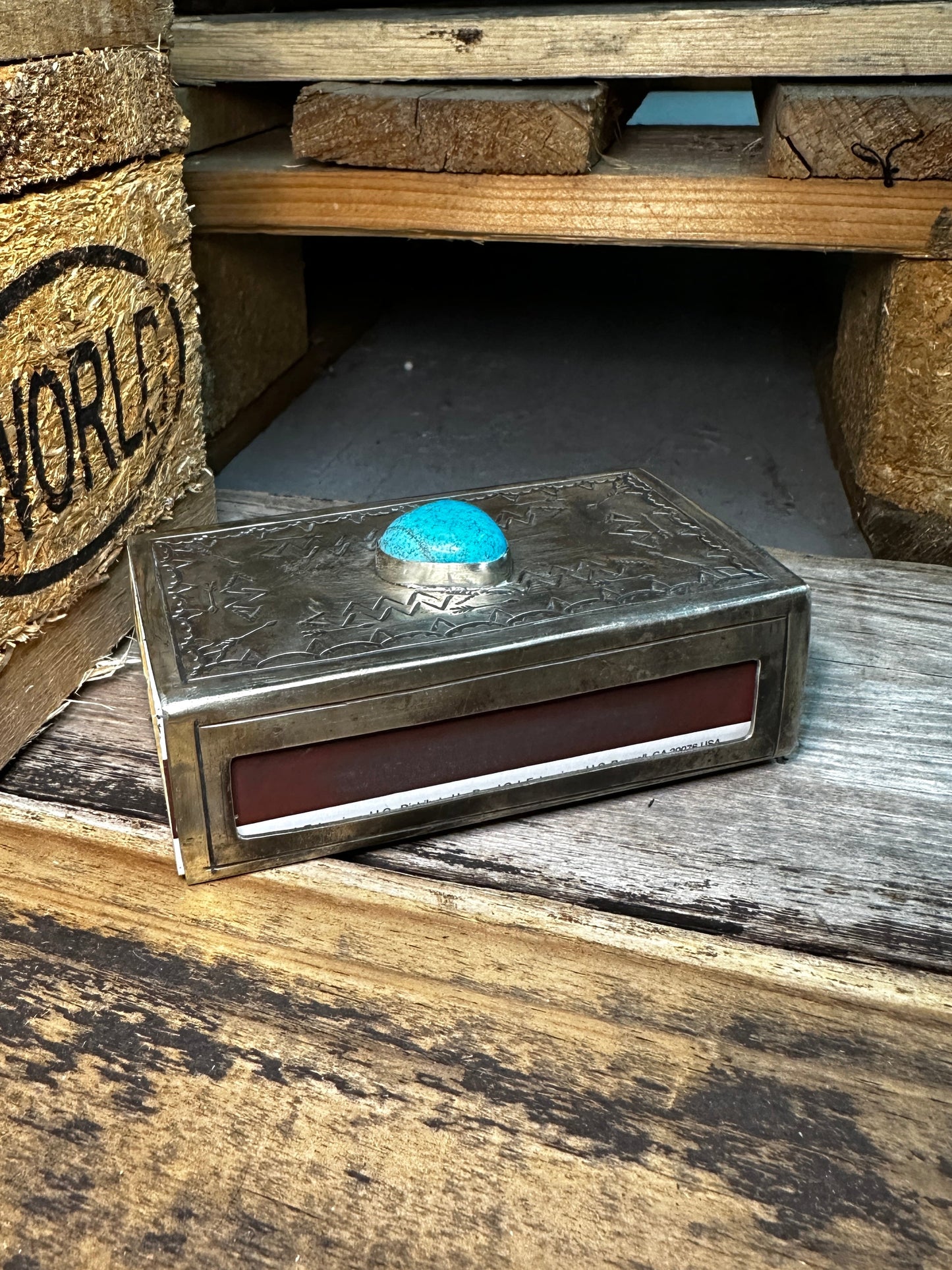 J. Alexander Rustic Stamped Silver/Turquoise Matchbook Cover