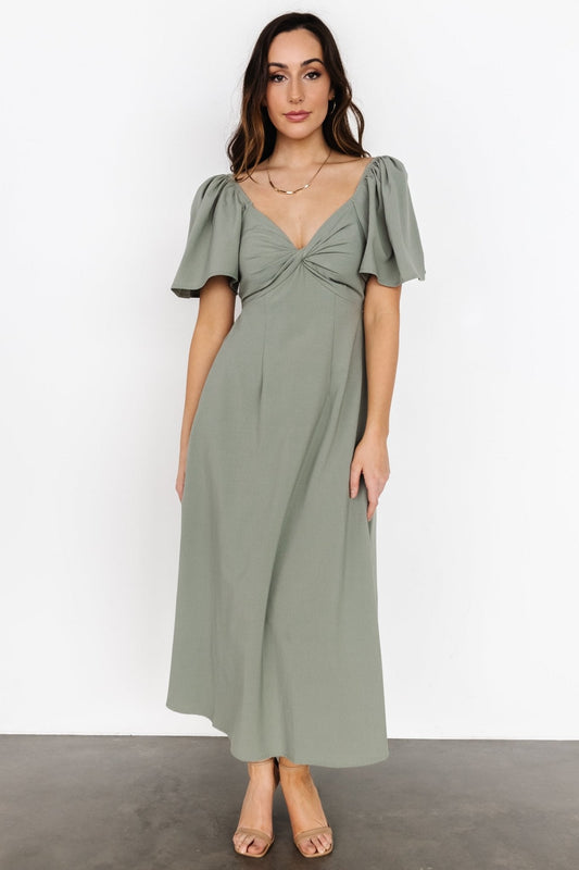Indie Back Tie Dress | Dusty Green - Baltic Born