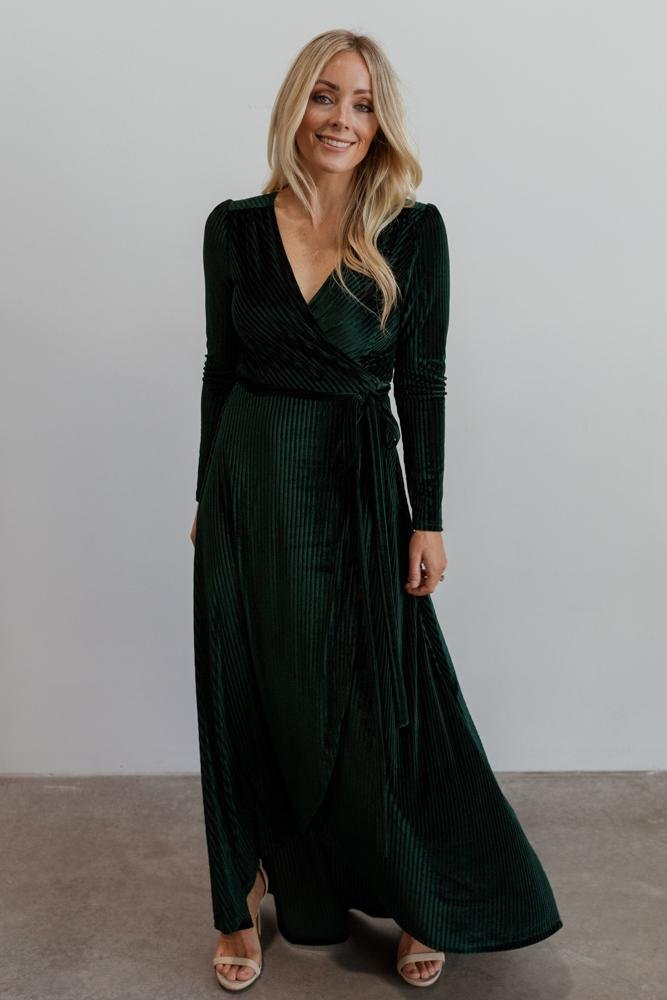 Jada Ribbed Velvet Wrap Dress | Emerald - Baltic Born
