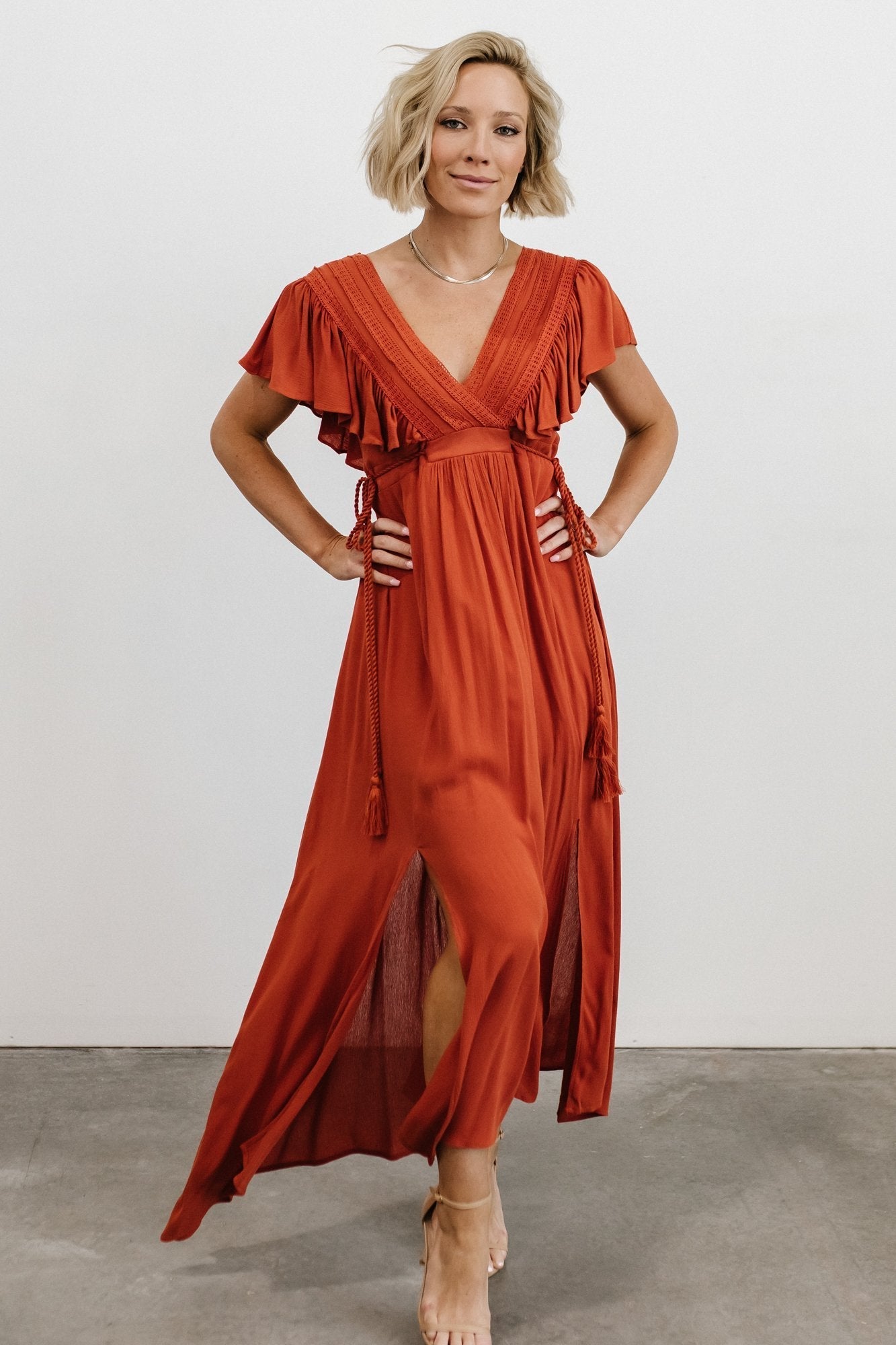 Jennifer Deep V Maxi Dress | Rust - Baltic Born