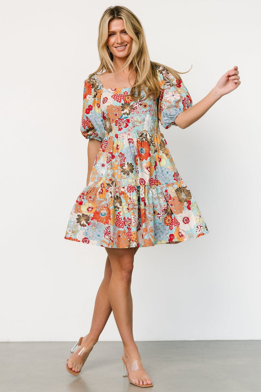 Kallie Puff Sleeve Short Dress | Multi Print - Baltic Born