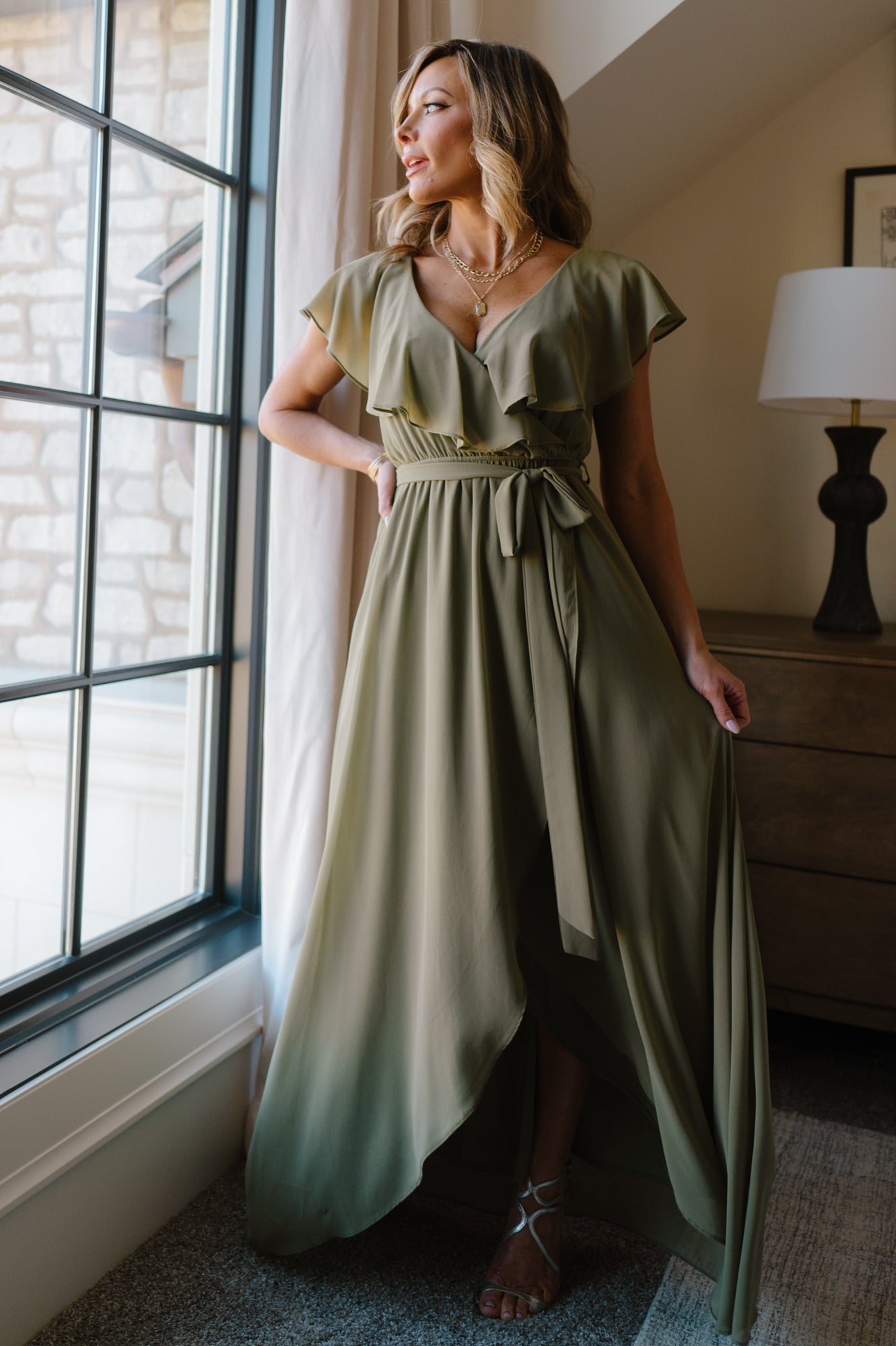 Katya Ruffle Maxi Dress | Dusty Olive - Baltic Born