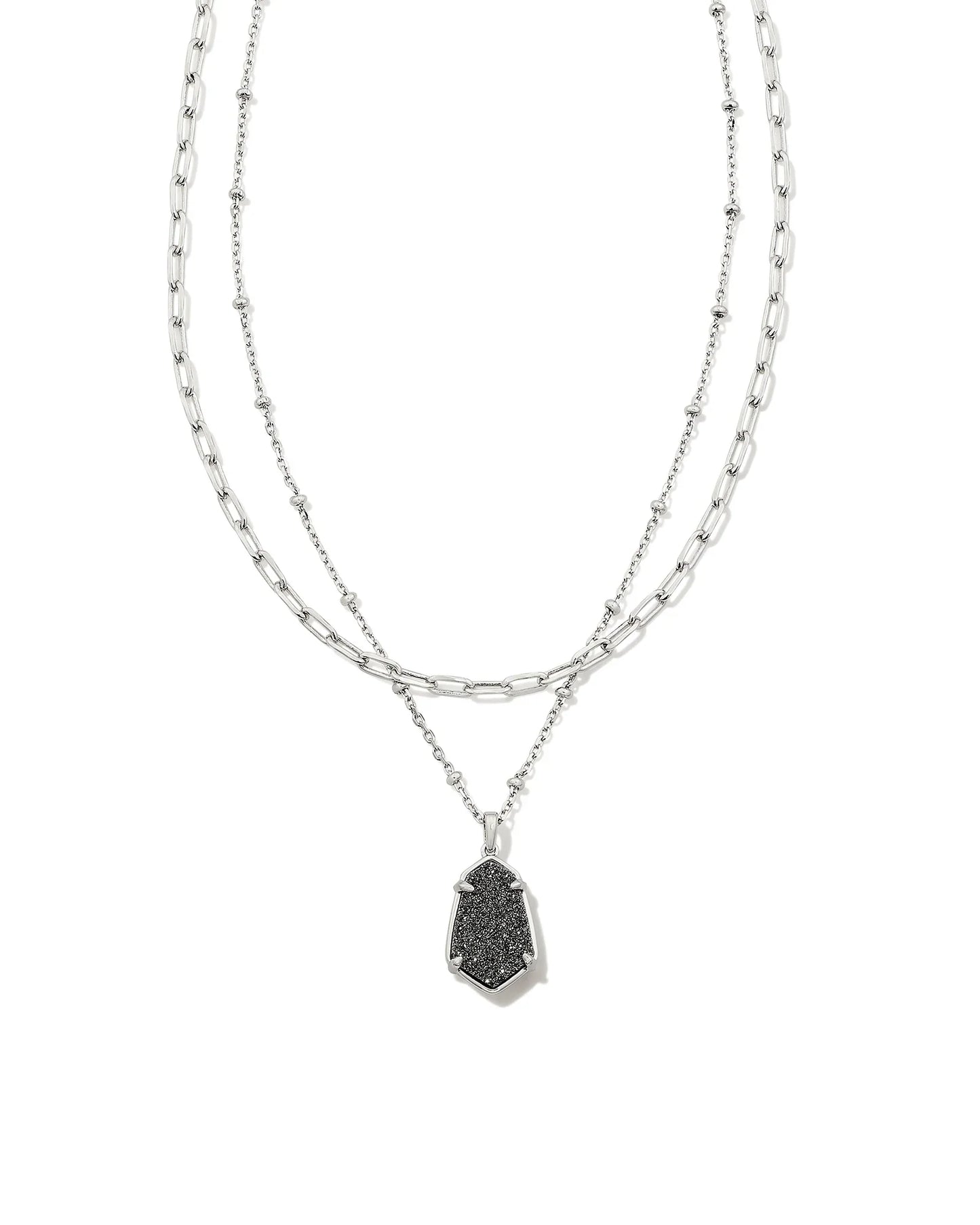 KENDRA SCOTT- Alexandria Silver Multi Strand Necklace in Platinum Drusy