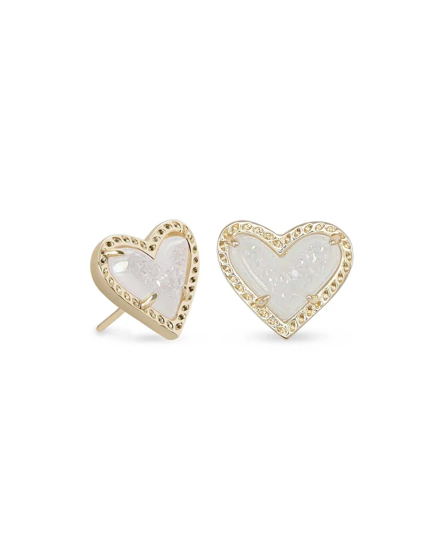KENDRA SCOTT- Ari Gold Heart Stud Earrings in Iridescent Drusy