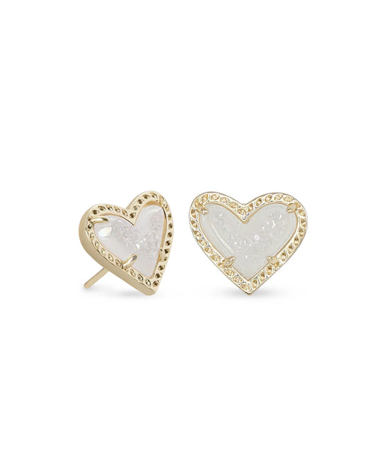 KENDRA SCOTT- Ari Gold Heart Stud Earrings in Iridescent Drusy