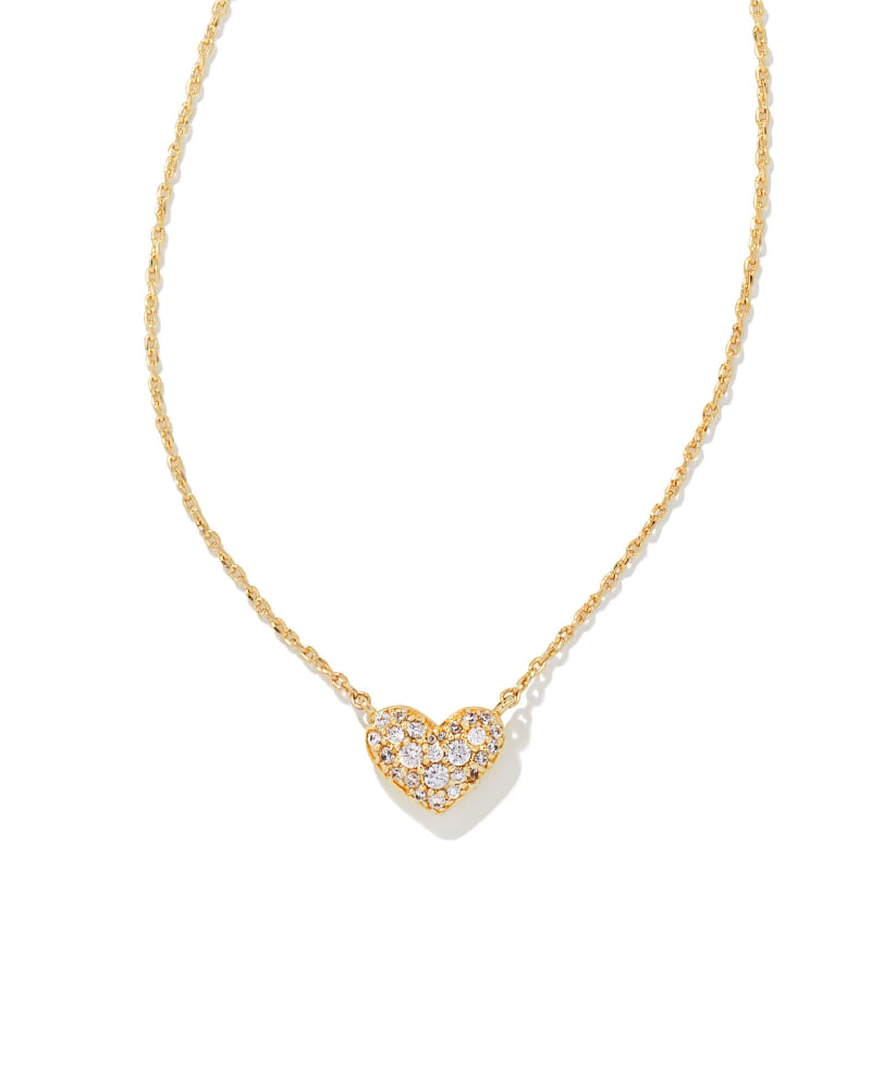 KENDRA SCOTT- Ari Gold Pave Heart Crystal Necklace in White Crystal