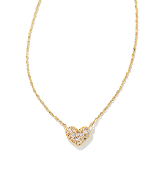 KENDRA SCOTT- Ari Gold Pave Heart Crystal Necklace in White Crystal