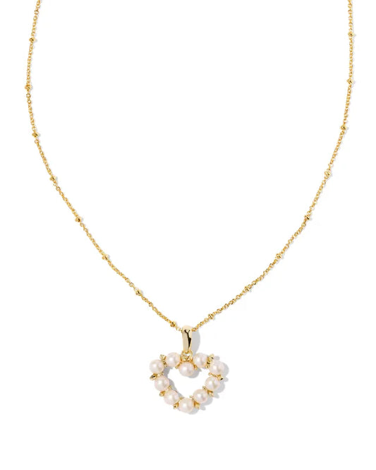 KENDRA SCOTT- Ashton Gold Heart Short Pendant Necklace in White Pearl