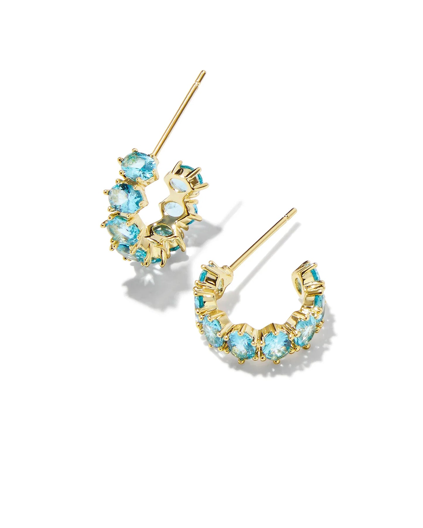 KENDRA SCOTT- Cailin Gold Crystal Huggie Earrings in Aqua Crystal