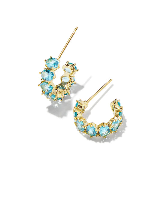 KENDRA SCOTT- Cailin Gold Crystal Huggie Earrings in Aqua Crystal