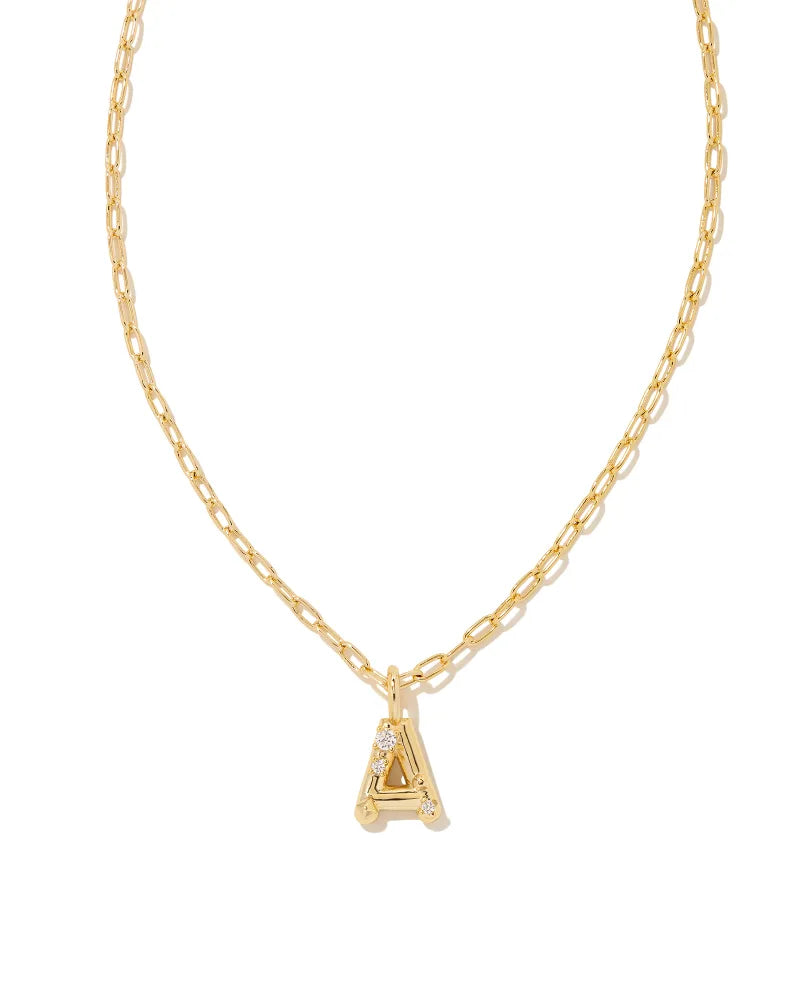 KENDRA SCOTT- Crystal Initial Letter Gold Short Pendant Necklace in White Crystal