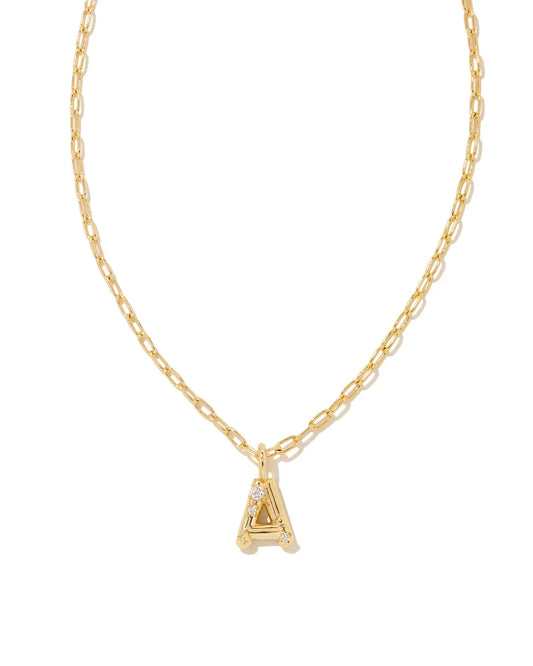 KENDRA SCOTT- Crystal Initial Letter Gold Short Pendant Necklace in White Crystal