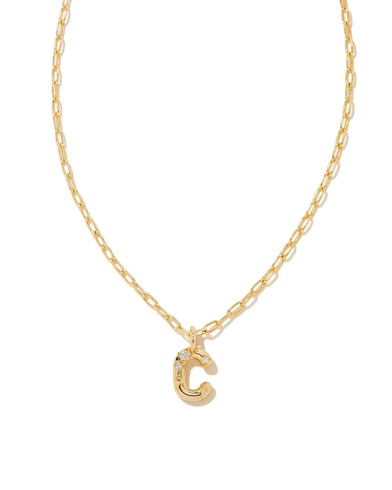 KENDRA SCOTT- Crystal Initial Letter Gold Short Pendant Necklace in White Crystal