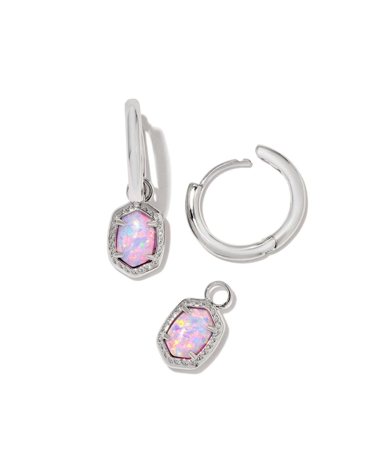 KENDRA SCOTT- Daphne Framed Huggie Earrings Rhodium Lilac Opal