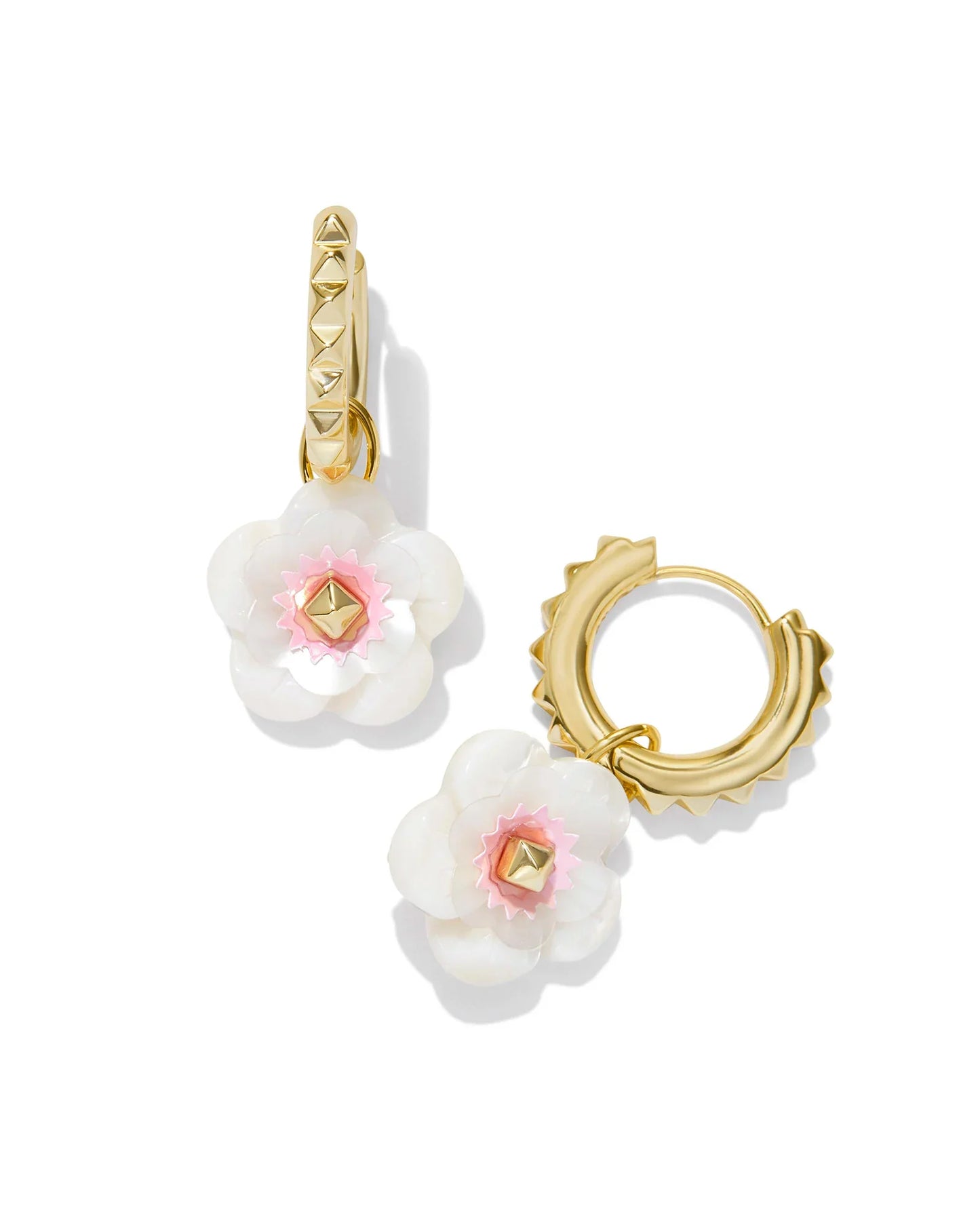 KENDRA SCOTT- Deliah Convertible Gold Huggie Earrings in Iridescent Pink White Mix