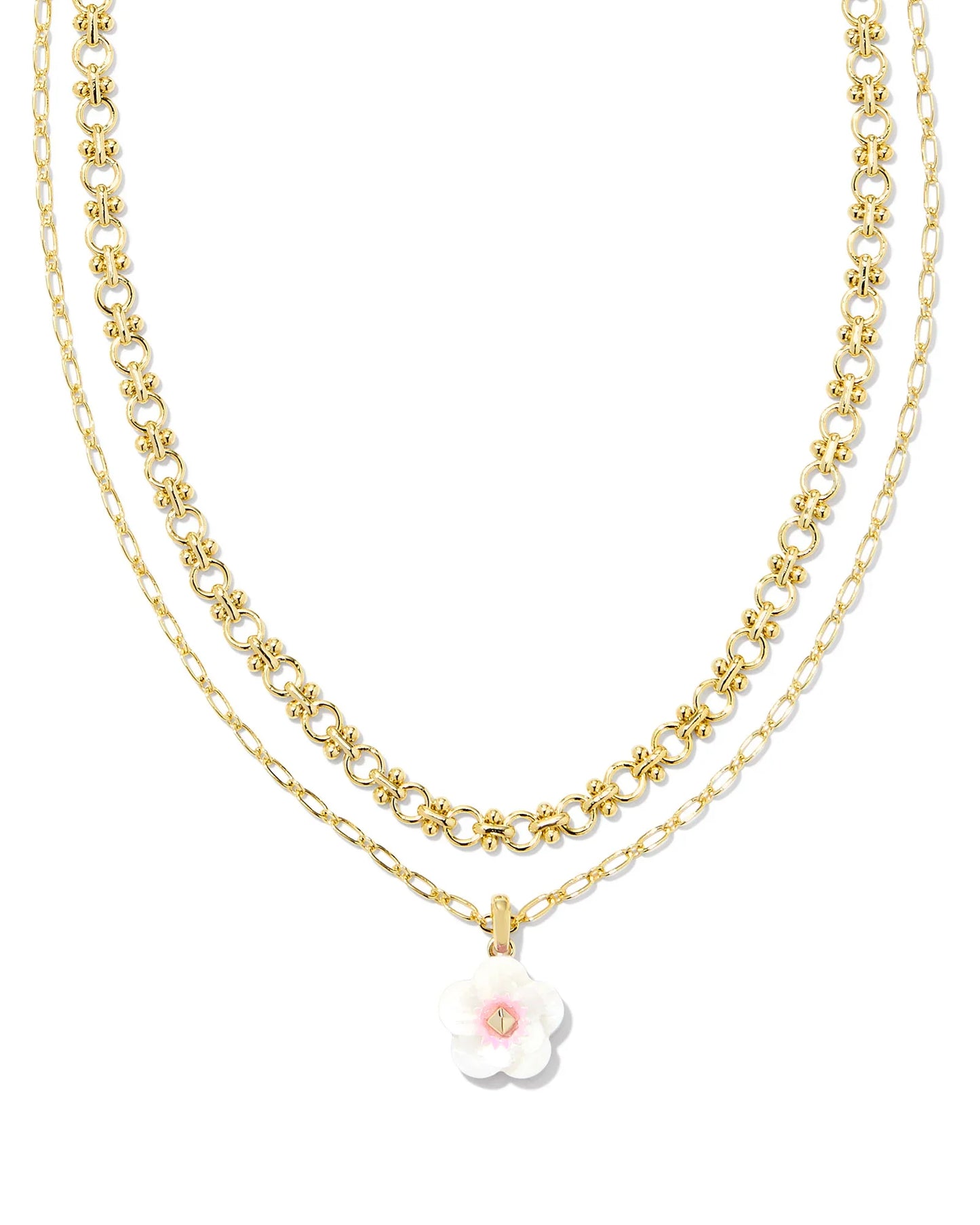 KENDRA SCOTT- Deliah Gold Multi Strand Necklace In Iridescent Pink White Mix