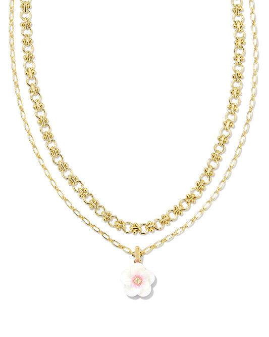KENDRA SCOTT- Deliah Gold Multi Strand Necklace In Iridescent Pink White Mix
