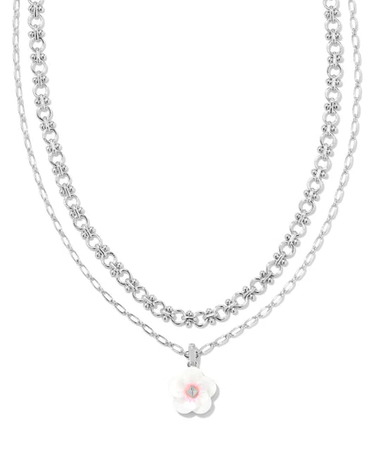 KENDRA SCOTT- Deliah Rhodium Multi Strand Necklace in Iridescent Pink White Mix