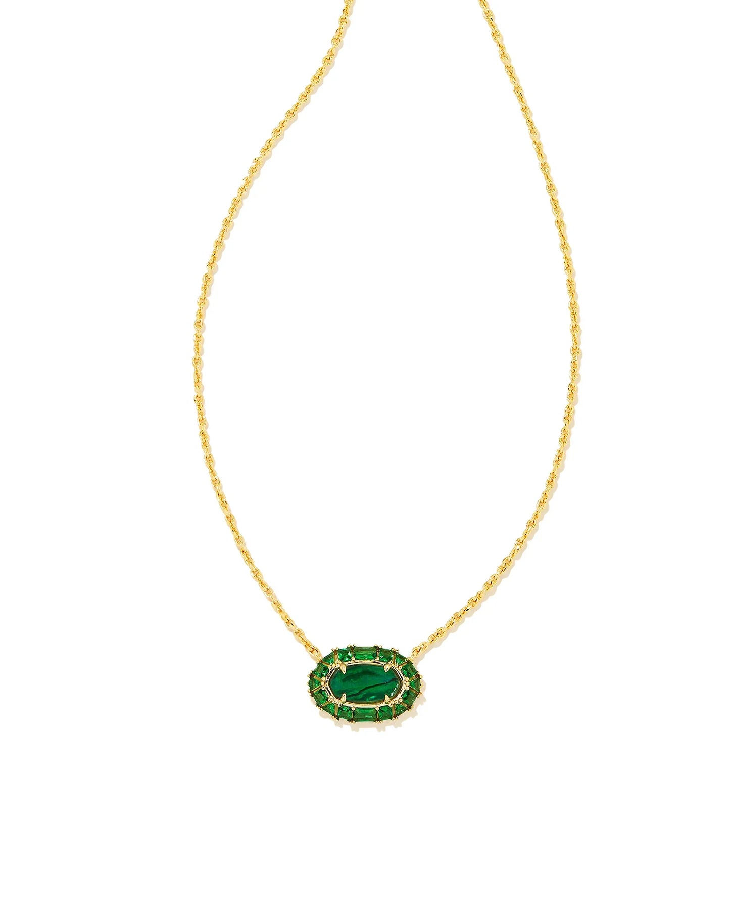 KENDRA SCOTT- Elisa Gold Crystal Frame Short Pendant Necklace in Kelly Green Illusion